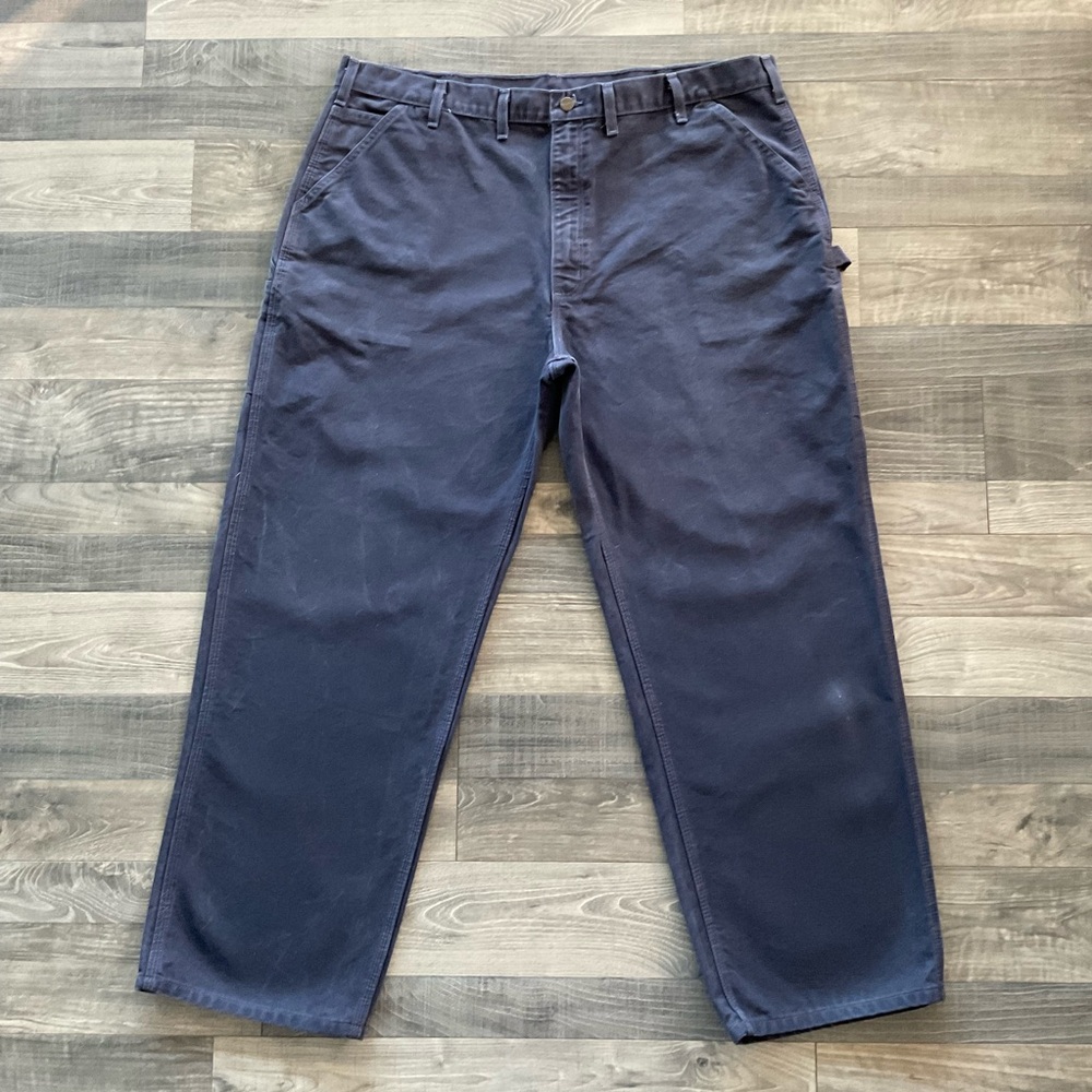 44x32 Carhartt Duck Canvas Utility Work Pants Men Dark Blue Dungaree Fit B11 PTB